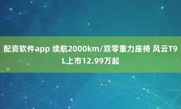 配资软件app 续航2000km/双零重力座椅 风云T9L上市12.99万起